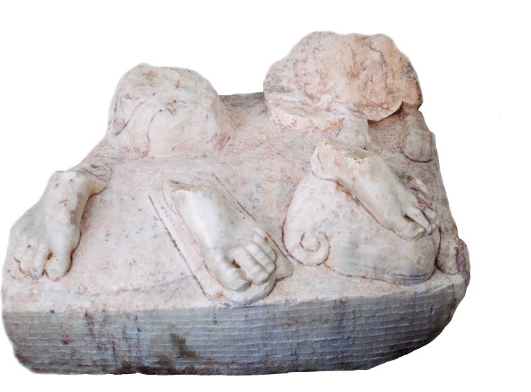 MARBLE STATUARY COMPOSITION OF TIPSY DIONYSUS WITH A SATYR, 30х60х51 cm dimensions, inv.no. 278/R