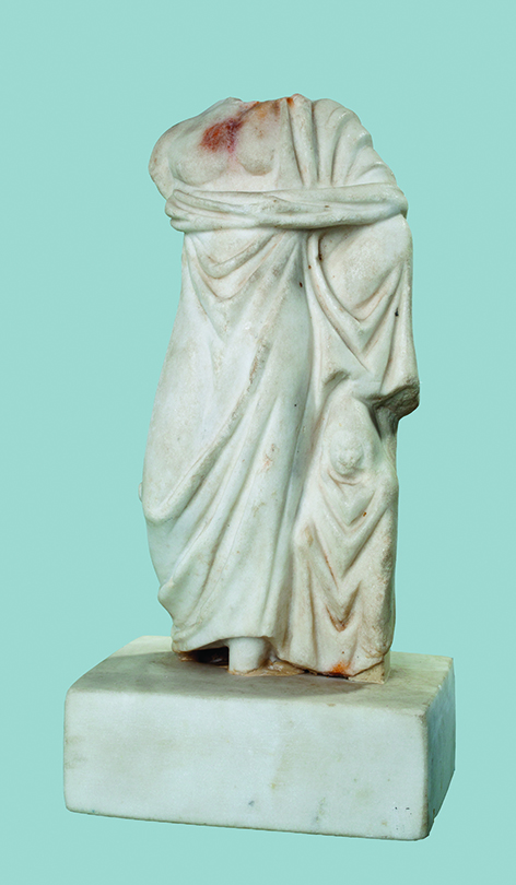 MARBLE SCULPTURE OF ASCLEPIUS WITH TELESPHOROS, 24 cm height, inv.no. 989/R