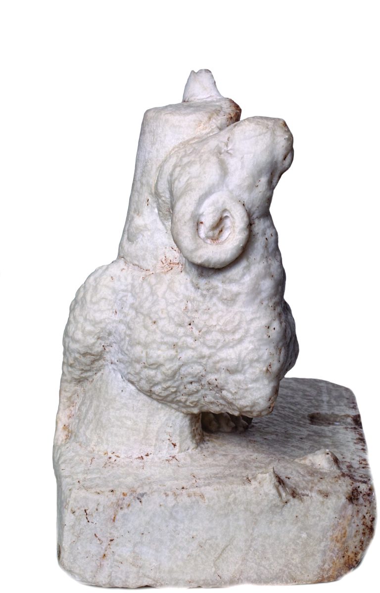 MARBLE PEDESTAL WITH A PAIR OF HUMAN FEET AND REPRESENTATION OF A RAM, 27х20х6,5 cm dimensions, inv.no. 995/R